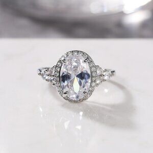 ▶Beautiful Noble Oval Pure CZ Macro Pave Silver Wedding Luxury Rings, K936